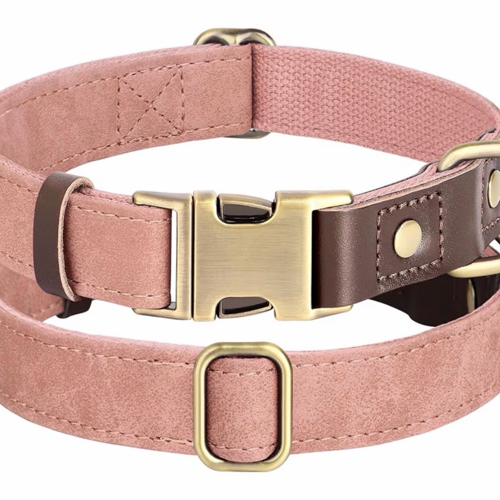Adjustable Pink Suede Dog Collar with Brass Hardware